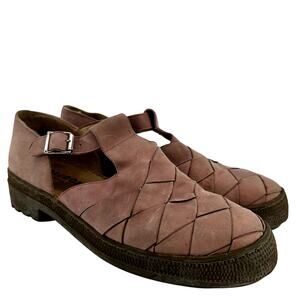 Giraudon Mary Jane Suede Leather Basket Weave Fisherman Shoes Closed Toe Pink 11